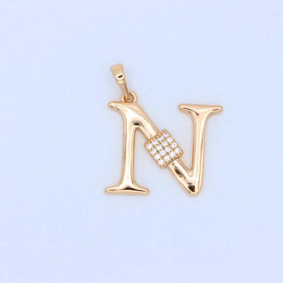 "Rose Gold N Initial Pendant with Dazzling CZ Crystals, XPPT1425 - Picture 10 of 12